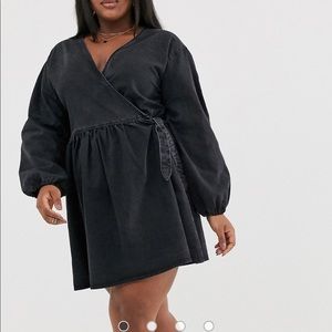 ASOS DESIGN Curve denim wrap smock mini dress
